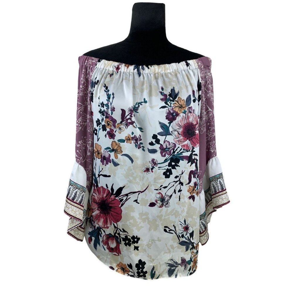 White House Black Market Satin Floral Off The Shoulder Blouse Size L